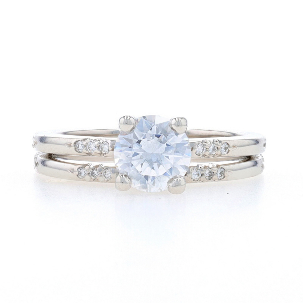 Michael B. Royal Lace Semi-Mount Engagement Wedding Set Platinum ~6.5mm CZ Sz 6